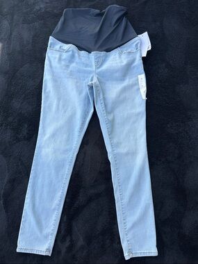 Maternity Light Wash Blue Skinny Jeans with Black Stretch Panel - NWT - 12